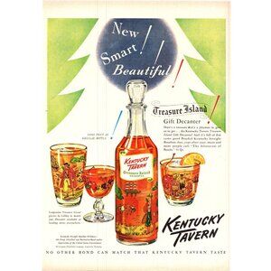 1951 Kentucky Tavern Bourbon Treasure Island Decanter Vintage Print Ad Wall Art